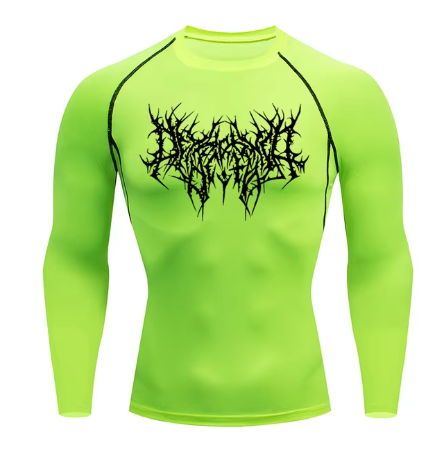 men's DryTight training gym shirt featuring a unique red graphic design on a white background.
