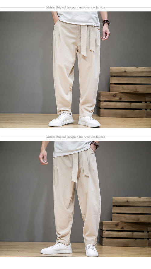 Chinese style linen cotton trousers