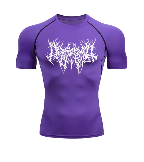 men's DryTight training gym shirt featuring a unique red graphic design on a white background.