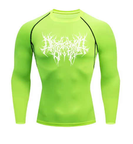men's DryTight training gym shirt featuring a unique red graphic design on a white background.